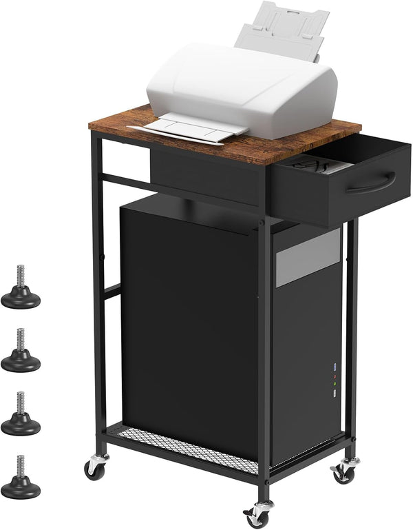 CADUKE Computer Tower Stand PC Tower Stand with Storage Drawer 2 Tier Wood