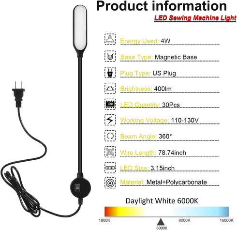 Magnetic Work Light, LED Machine Light with Flexible Gooseneck Multi-Purpose for Workbench, Lathe, Drill Press