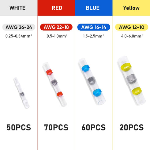 TICONN 200 Pcs Waterproof Solder Seal Wire Connectors, Heat Shrink Butt Connectors, Insulated Electrical Wire