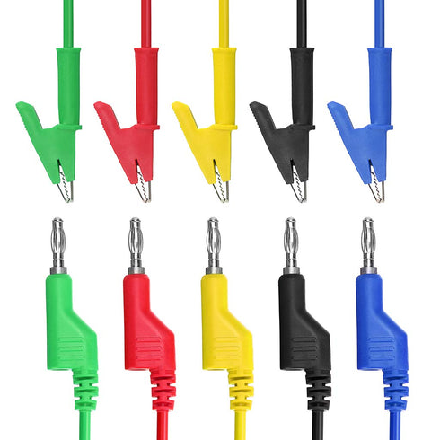 Sumnacon 5PCS Multimeter Banana Plug to Crocodile Alligator Clip Test Probe, 1M Lead Wire Cable