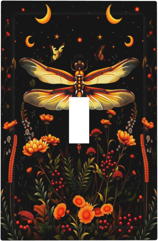 HTSAHKV Floral Dragonfly Wall Plate Light Switch Cover Single Gang Outlet Faceplate Print