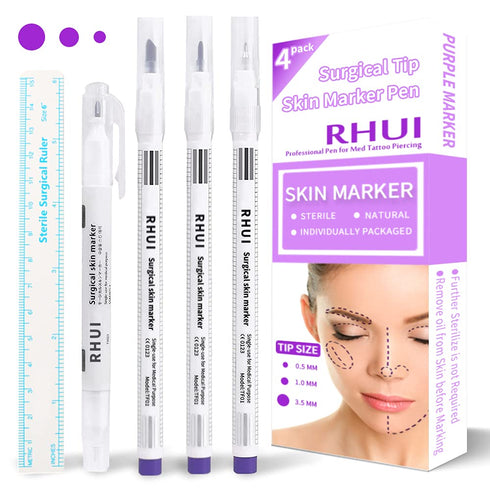Surgical Skin Marker Pen, 4-Pack Professional Sterile Tip Tattoo Stencil Markers, Individually Wrapped
