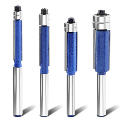HONUTIGE 4Pcs Top Bearing Flush Trim Router Bits, 1/4 Inch Shank, Professional
