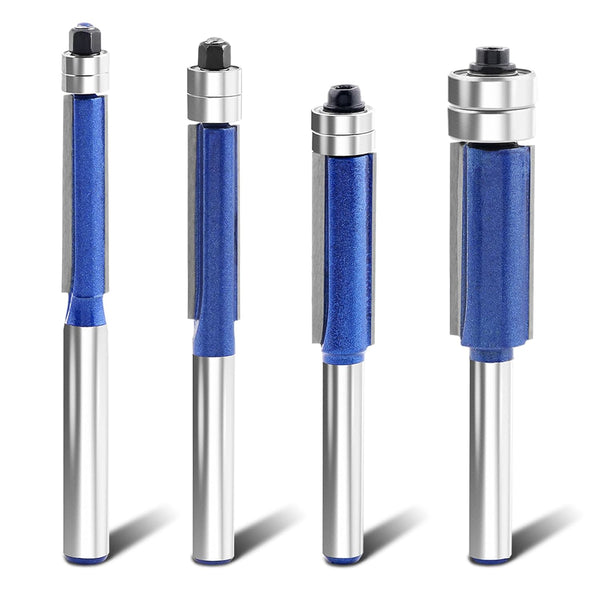 HONUTIGE 4Pcs Top Bearing Flush Trim Router Bits, 1/4 Inch Shank, Professional