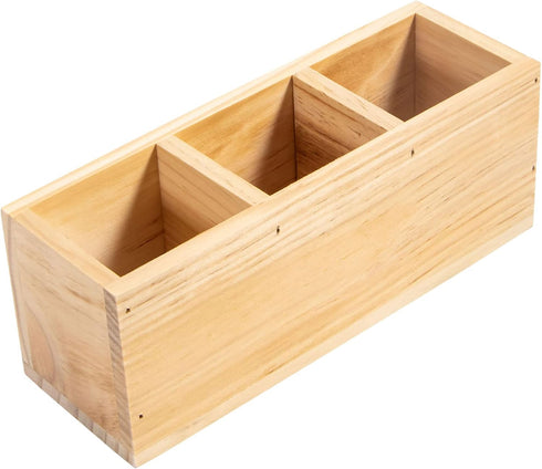 Wood Pencil Holder - Rustic 3 Compartment Desk Organizer for Home, School, and Barbershop