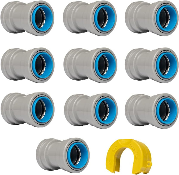 QuickFitting 3/4 inch Conduit Coupling, Push Install PVC Electrical Conduit Fitting, 10-Pack Liquid Tight Connectors