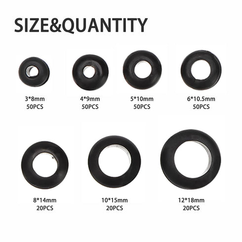 260 Pcs Rubber Grommet Kit Set of 7 Sizes, Firewall Hole Plug Ring for Plumbing, Automotive Repair