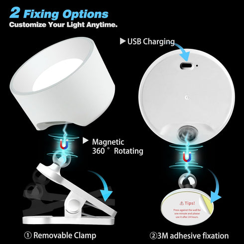 3 360 Dimmable (1 Pack, Adetu LED Wall Mounted Lights, Rechargeable Wall Sconces Lamp, Color Temperatures & Remote