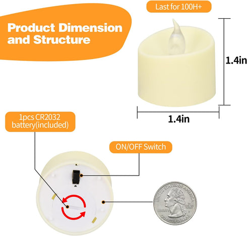 XRABTVSK 24 Pack 100H+, LED Tea Lights, Last Warm White Flickering Light(Ivory Base)