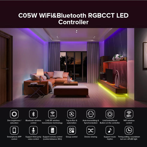 C05W LM091 LM096 LM007 LM097 DC12-24V SEZO WiFi Bluetooth RGBCCT LED Strip Controller Group Control Support Tuya Smart