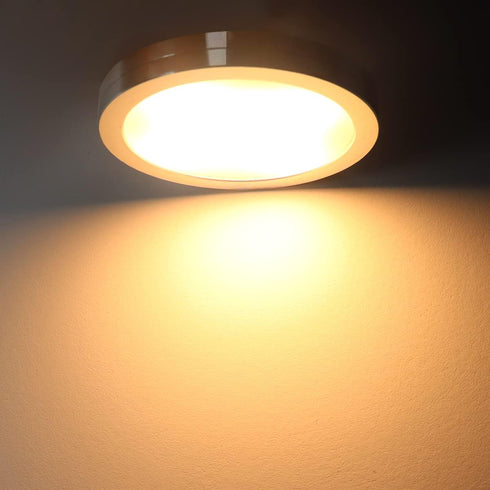 YGS-Tech LED Puck Lights - Under Cabinet Lighting Silver Trim - 3000K Warm White - 3-Pack