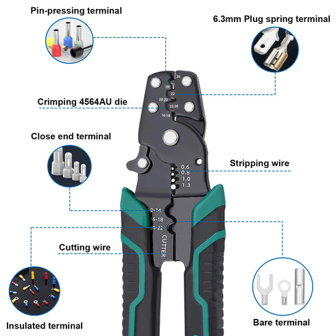 smseace 201pcs Crimping Tool with 12-Sizes Fork Spade Connectors for 22-10AWG Wire, Multifunction Wire Crimping Tool
