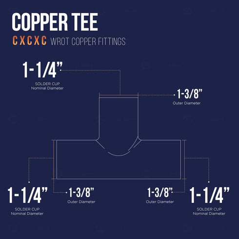 Everflow Supplies CCTE0125 C X C X C Tee Fitting with Solder Cups for Copper Pipe, 1-1/4"