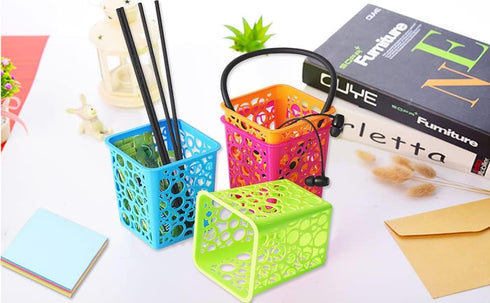IELEK Pencil Holder Pen Cups, Colorful Square Classroom Storage Organizer for Desk, Pack of 12