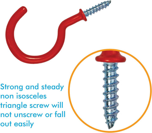 Millennial Essentials Vinyl Coated Screw-in Ceiling Cup Hooks, 2.9 Inches, 30 Pack, Available in 5 Colors