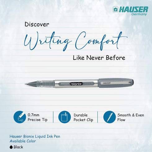 HAUSER BIONIX Liquid Ink Pens, 0.7 MM Black Ink Pens, 5 Pc Pack, Ink Pens For Writing, Ink Pens For School, Pens For Note Taking, Writing Supplies, Teacher Pens