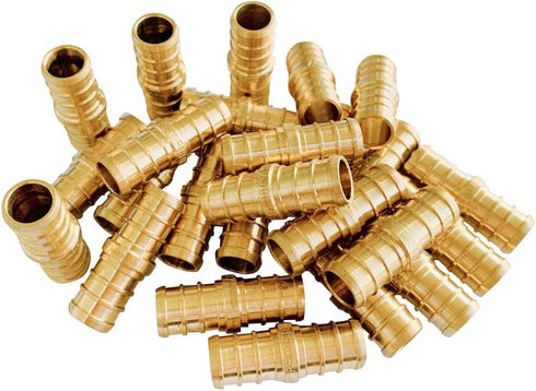 EFIELD 25-Pack Pex 1/2 Inch Straight Coupling Brass Crimp Fitting for Pex Tubing Connection, ASTM F1807