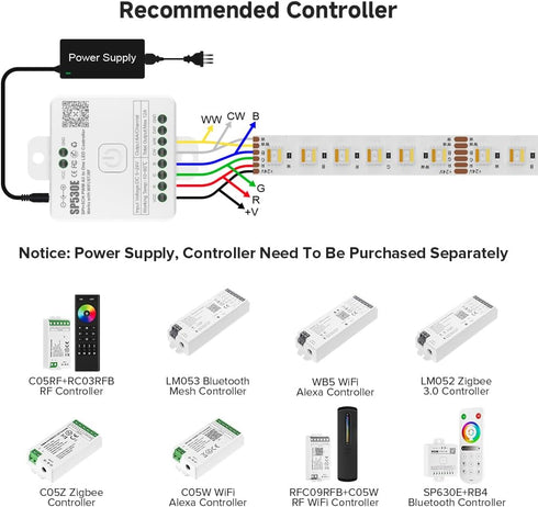 5 1 5050SMD RGB+Dimmable 2700K-6500K 16.4ft 60LEDs/m 300LEDs DC12V IP30 BTF-LIGHTING RGBCCT Colors in LED RGBWW Tunable