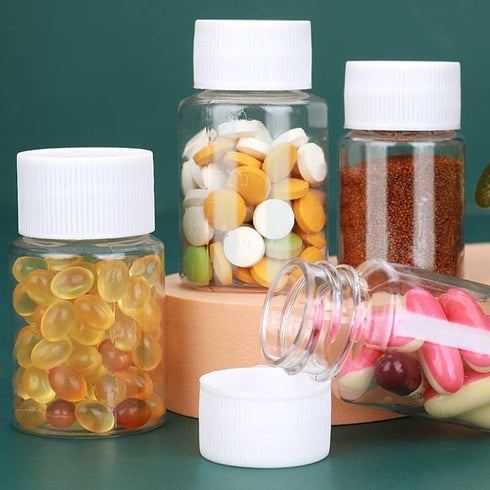 Othmro 20Pcs 60ml PE Plastic Lab Cylindrical Chemical Reagent Bottle, Small Mouth Transparent Liquid Storage Container