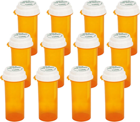 Prescription Reversible Thumb Tab Vials - Medicine Container Pill Bottle with Reversible Cap (12pcs)