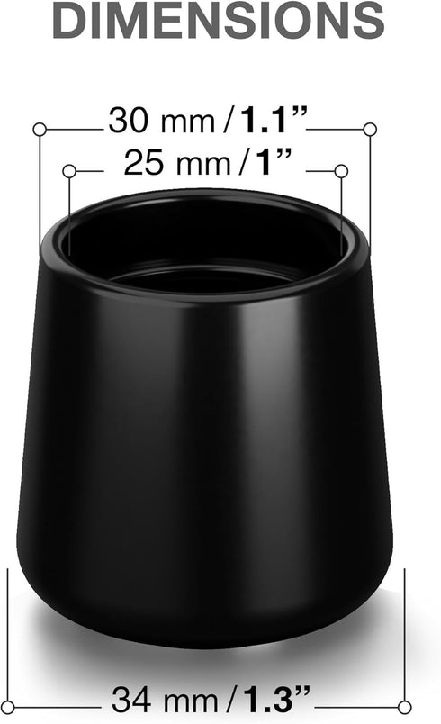 16 1" X-Protector Rubber Chair Leg Caps - PCS Non-Slip Rubber Feet - Black Chair Leg Covers - Keep Furniture in Place!