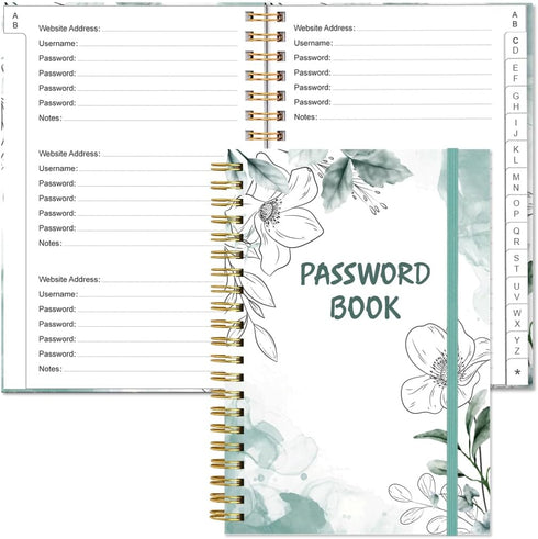 Simplified Password Book with Alphabetical Tabs, Small Pocket Size Password Keeper Journal for Computer Logins (Teal)