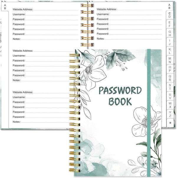 Simplified Password Book with Alphabetical Tabs, Small Pocket Size Password Keeper Journal for Computer Logins (Teal)