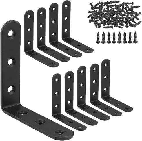 10PCS Black Metal Corner Angle Brackets 90 Degree Joint Fastener Flat L-Shape
