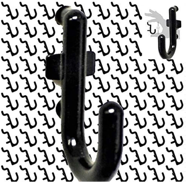 WallPeg 100Pcs Pegboard Accessory Peg Hook Set - Durable Self-Locking Black 1/4" J-Style FlexLock Peg Hooks
