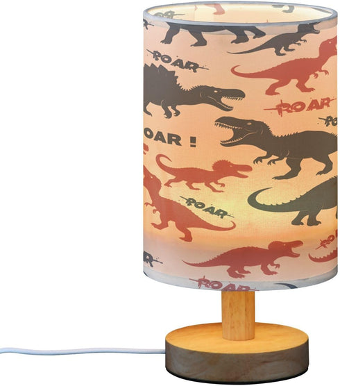 ALAZA Silhouette Dinosaur Bedside Table Lamp with USB Port for Bedroom Nightstand Lamps Night Light Linen Fabric Shade