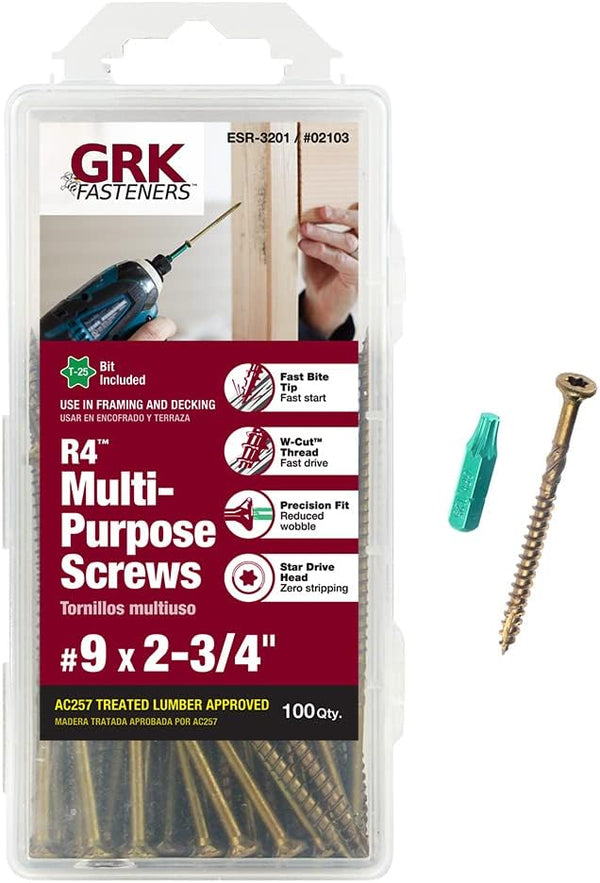 GRK FASTENERS 02103 R4#9 x 2-3/4" SCREWS, 100CT