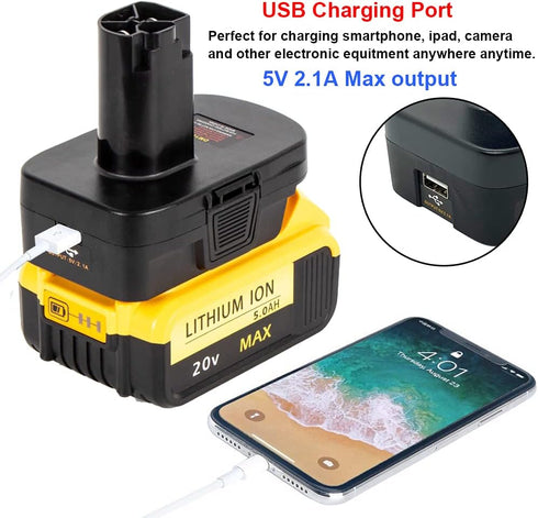 USB Battery Adapter for Craftsman C3 19.2V Cordless Tools, Converter for Dewalt 20V MAX and Milwaukee M18 Batteries