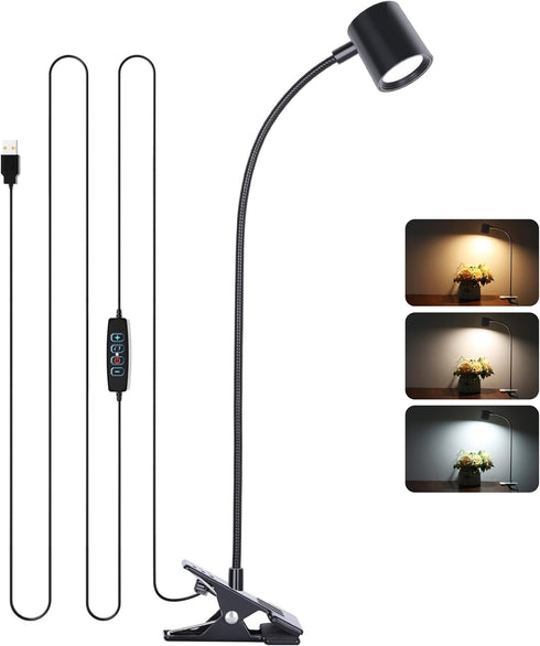 Dott Arts Desk Lamp, USB Clip On Light with 3 Color Modes, 360 Gooseneck Book Light for Home Office