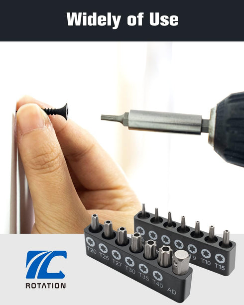 ROTATION 14-Piece Tamper Resistant Star Bits, Chrome Vanadium Steel, T5 - T40 Impact Grade Security Torx Bit Set