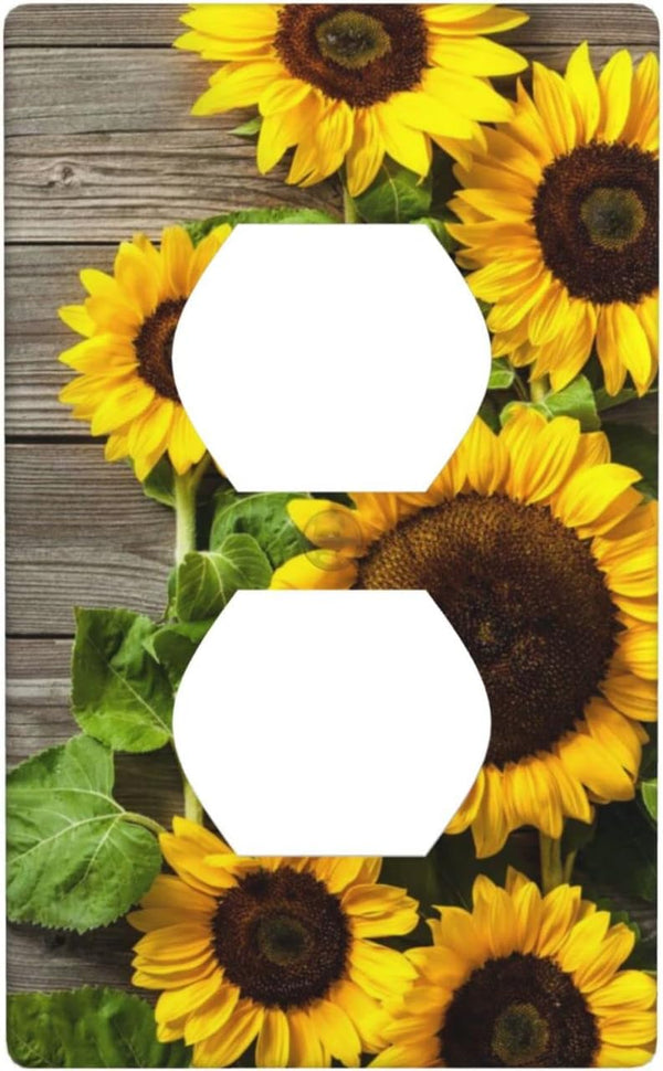Farmhouse Sunflower Outlet Covers, Rustic Wood Pattern Decorative Switch Plates, 1 Gang 4.50 x 2.76 Inch