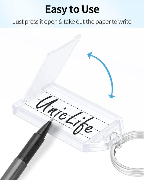 Uniclife 20 Pieces 2 Inch Plastic Key Tags with Ruled Blank Paper Labels, Transparent Covers, and Split Rings