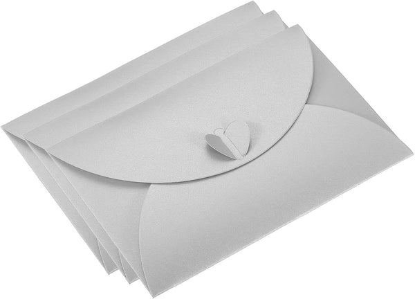PATIKIL Gift Card Envelopes, 50 Pack Heart Shaped Clasp Mini Envelope for Birthdays, Weddings, Silver