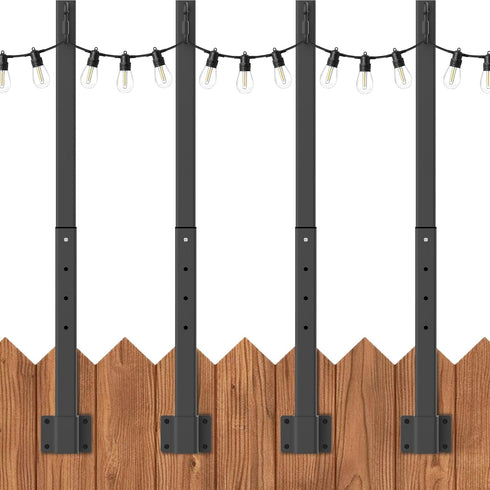 SINLEY 2.8Ft String Light Poles 4 Pack,Light Poles for Outside Lights,Outdoor with Fence