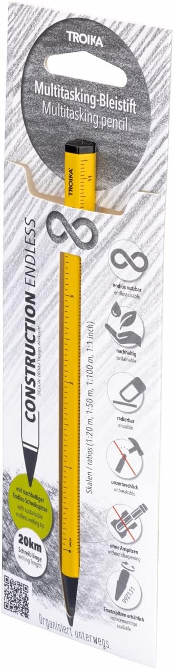 Troika Multitasking Pencil with Sustainable Endless Aluminium and Metal Tip Yellow Interchangeable Erasable