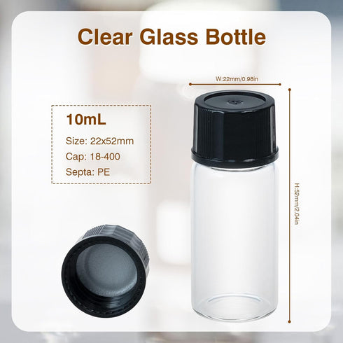 Clear Glass Vials, Small Liquid Sample Vial, Borosilicate Glass Empty Vials with Caps, Black Screw Caps with PE Liner, Pack of 20