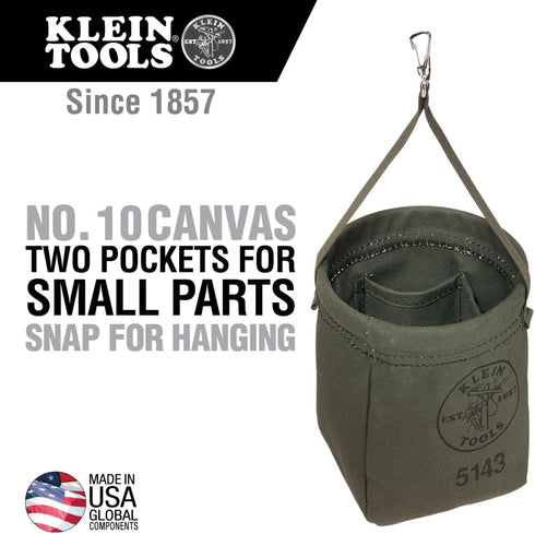 Klein Tools 5143 Canvas Tapered-Bottom Bag with Two Interior Pockets and a Snap Clip, Made of No. 10 Canvas by Klein Tools