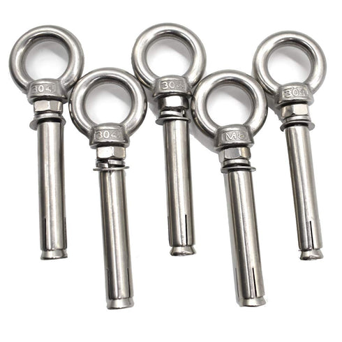 M8* 100 mm Expansion Screw with Eye Ring Anchor, 304 Stainless Steel 5 Pack (Ring Lifting Expansion Eyebolt)