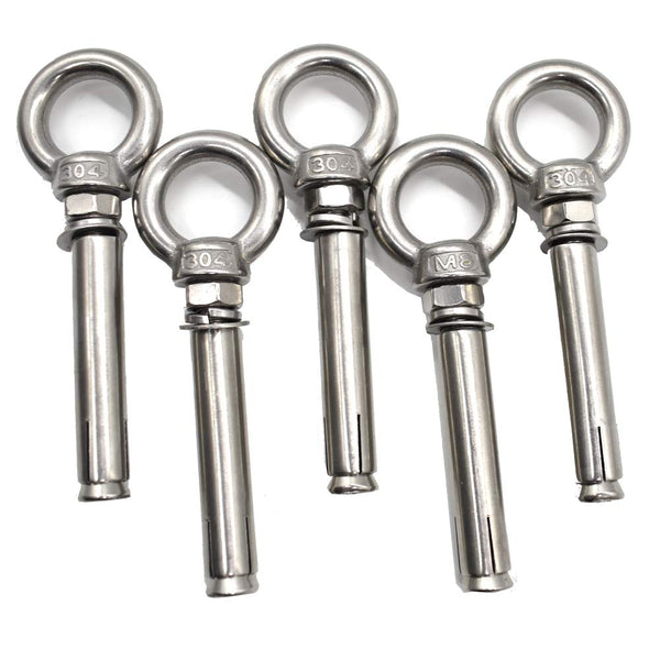 M8* 100 mm Expansion Screw with Eye Ring Anchor, 304 Stainless Steel 5 Pack (Ring Lifting Expansion Eyebolt)