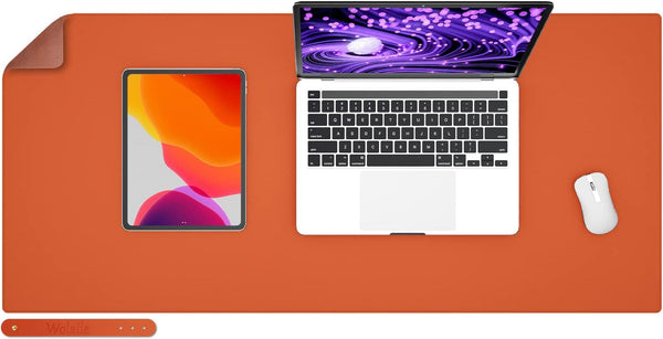 PU Leather Desk Pad Blotter, Waterproof Orange Office Desk Mat for Women, Non-Slip Writing Protector, Large Mouse Pad,