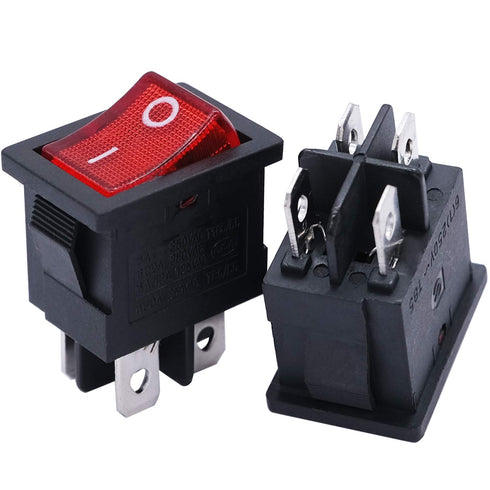 mxuteuk 5pcs Mini Rocker Switch Illuminated Snap-in DPST Toggle Power ON-Off Switch, 4 Pin Red Light