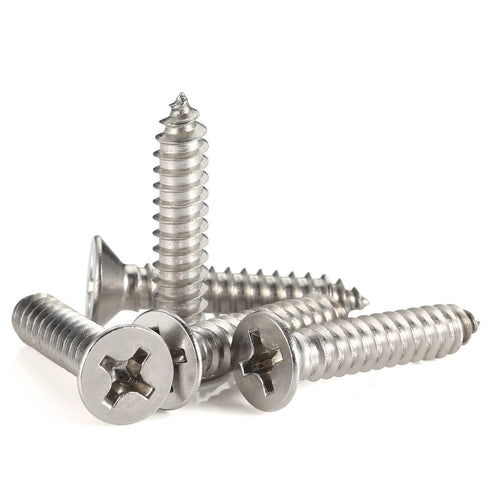 #8 x 1 Flat Head Sheet Metal Screws - 100 PCS, 304 Stainless Steel 18-8, Self Tapping Wood Screws