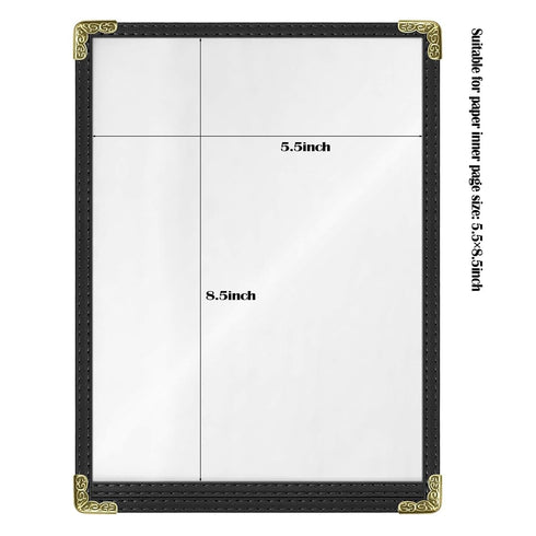25 Pack 5.5 8.5 inch 2-View Menu Covers x - Black Vinyl Menu Holders | Waterproof Clear Sleeves Top-Loading