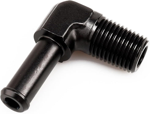 1/4" NPT Male to 3/8" Hose Barb Fitting Adapter - 90 Degree Aluminum Black for 6AN Push on Hose