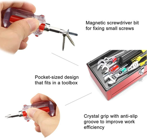 5 Pcs Stubby Magnetic Screwdriver Set, Phillips Head & Flat Head, 2-in-1 Interchangeable Bit Tool for Repair