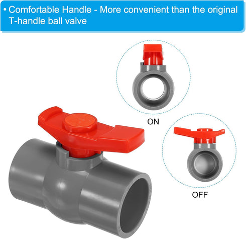 PATIKIL 50mm 2" ID PVC Ball Valve - 2 Pack Socket Type Shut-off Valve with Easy Handle